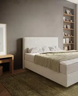 Postele Boxspring DELIFE Boxspring posteľ Dream-Well 160×200 cm bouclé krémovo biela s vreckovou pružinovou matracou a visco topperom
