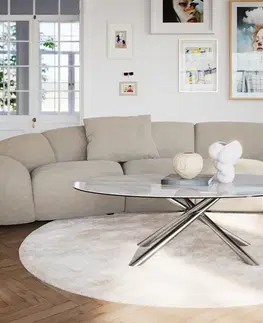 Konferenčné stolíky DELIFE Konferenčný stolík Edge oválny 140×80 cm keramika onyx perla Sarity nerezová oceľ kefovaná