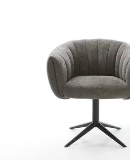 Jedálenské stoličky DELIFE Jedálenská stolička Jada-Flex bouclé Soft tmavobéžová čierna krížová podstava 360° otočná hojdacia funkcia vrecková pružina