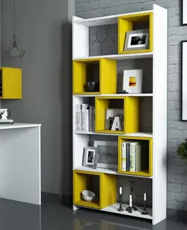 Knižnice Knižnica Box - White, Yellow