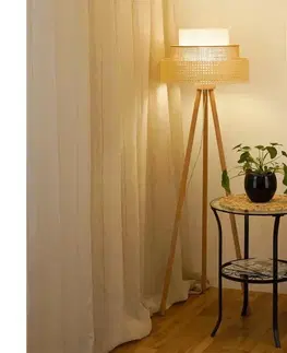 Lampy BRILAGI - Stojacia lampa CEDAR LUNETA 1xE27/15W/230V ratan/hnedá/krémová 607964