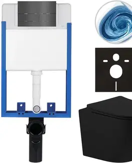 Záchody CERANO - Kompletný WC set Profi/Cesso - čierna matná - WC tlačidlo Line - tmavo šedá - na zamurovanie - 49x36 CER-8050BD84384