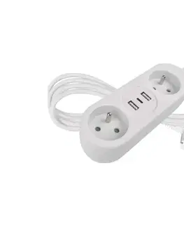 Predlžovacie káble  Predlžovací kábel 2 zásuvky + 2× USB-A + USB-C, dĺžka 1,4 m P0211E