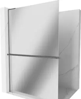 Sprchové dvere MEXEN/S - Kioto+ L Sprchová zástena WALK-IN s poličkou a držiakom uterákov 120 x 200, zrkadlové, grafit metal 800-120-123-95-50