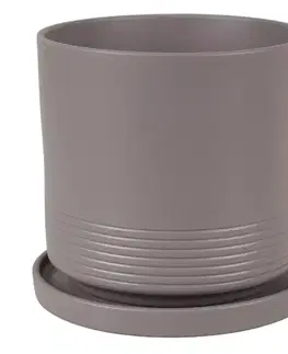 Záhrada Kvetináč Cylinder Rille 15 cm sivý matná + podmiska