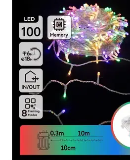 LED osvetlenie  B.V.  -LED Vonkajšia vianočná reťaz 100xLED/8 funkcií 3xAA 10,3m IP44 multicolor B10303K1Y