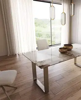 Jedálenské stoly DELIFE Jedálenský stôl Edge 200x100 keramika Minas melange bielo-béžová nerezová oceľ úzky