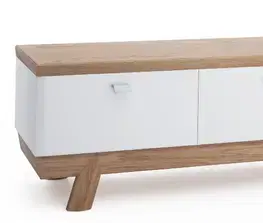 TV stolíky TARANKO Aspen AS-RTV/D tv stolík biely vysoký lesk / dub (Grande 01)