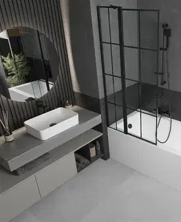 Sprchové dvere MEXEN/S - Cubik obdĺžniková vaňa 160 x 70 cm s panelom + vaňová zástena 80, čierna vzor 550316070X9408117077