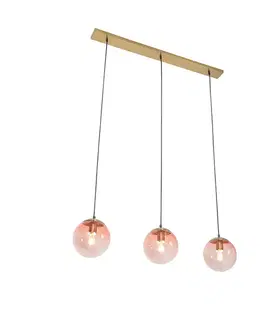 Závesné svietidlá Art Deco závesné svietidlo mosadz s ružovým sklom 3-svetlo - Pallon