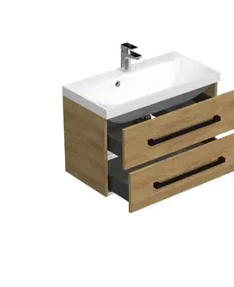 Kúpeľňový nábytok Kúpeľňová skrinka s čiernou úchytkou a umývadlom SAT Cube Way 80x53x40 cm dub Hickory mat CUBE2C80ZDH CUBE2C80ZDH
