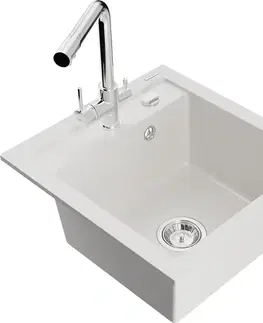 Kuchynské drezy MEXEN/S MEXEN/S - Vito granitový drez 1-miska vrátane batérie Duero, biela 6503-20-671600-00
