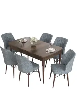 Jedálenské sety Extendable Dining Table & Chairs Set (7 Pieces) Eva - Baroque, Grey