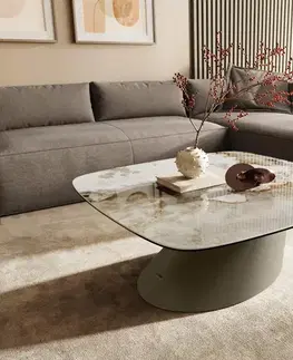 Konferenčné stolíky DELIFE Konferenčný stolík Edge zaoblený 90x90 cm keramika Minas Melange Conis kov titánová farba