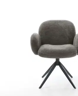 Jedálenské stoličky DELIFE Jedálenská stolička Nube-Flex s opierkami bouclé mäkký tmavobéžová krížová podstava široká čierna 360° otočná hojdacia funkcia vrecková pružina