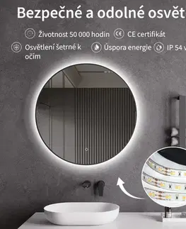Kúpeľňové zrkadlá CERANO - Kúpeľňové LED zrkadlo Velo, kovový rám - čierna matná - Ø 80 CER-NT8232H81