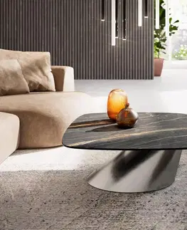 Konferenčné stolíky DELIFE Konferenčný stolík Edge zaoblený 90x90 cm keramika Laminam® Noir Desir hnedá konis nerezová oceľ kefovaná