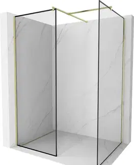 Sprchové dvere MEXEN/S - Kioto Sprchová zástena Walk-in 120 x 120, čierny vzor, zlatá kartáčovaná 800-120-202-55-70-120