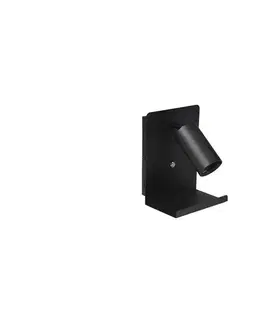 Svietidlá  Nástenné bodové svietidlo s poličkou a USB nabíjačkou 1xGU10/35W/230V čierna BEDROOM LIGHT REST BLACK USB