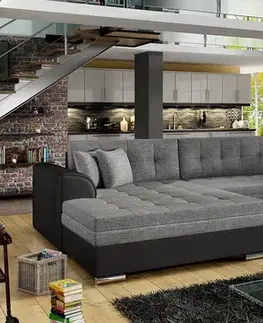 Sedacie súpravy NABBI Deramo U P rohová sedačka u s rozkladom svetlosivá (Sawana 21) / čierna (Soft 11)