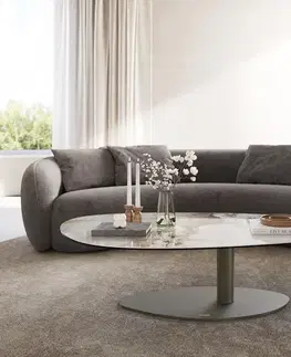 Konferenčné stolíky DELIFE Konferenčný stolík Edge oválny 140x75 cm keramika Minas Melange Vibany kov efektový povrch titánová farba
