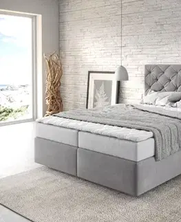 Postele Boxspring DELIFE Boxspring posteľ Dream-Great 140x200 cm mikrovlákno sivá s matracom a topperom