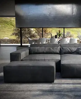Rohové sedacie súpravy DELIFE Rohová pohovka Sirpio XL 270x170 cm imitácia kože vintage antracitová ležadlo variabilné s taburetom