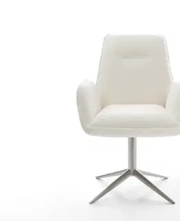 Jedálenské stoličky DELIFE Jedálenská stolička Zoa-Flex bouclé mäkký béžová podstava nerezová oceľ 360° otočný hojdacia funkcia vrecková pružina