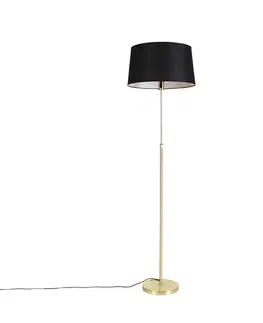 Stojace lampy Stojaca lampa zlatá/mosadzná s čiernym ľanovým tienidlom 45 cm - Parte