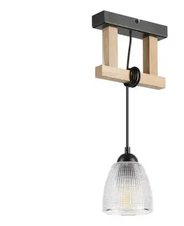 Svietidlá  Závesný luster LEANDRA na lanku 1xE27/15W/230V dub/čierna LM-1.300/DĄB
