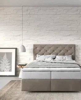 Postele Boxspring DELIFE Boxspring posteľ Dream-Great 140x200 cm mikrovlákno béžová s vreckovou pružinovou matracou a visco topperom