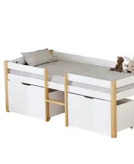 Postele KONDELA Juna detská posteľ s úložným priestorom 90x200 biela / dub