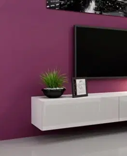 TV stolíky CAMA MEBLE Vigo 180 tv stolík na stenu biela / biely lesk