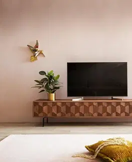 Televízne stolíky DELIFE TV stolík Fevo 200 cm akácia hnedá 4 dvierka podstava v tvare L