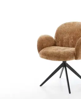Jedálenské stoličky DELIFE Otočná jedálenská stolička Nube-Flex s opierkami chenille hrdzavá krížová podstava široká čierna otočná o 360° hojdacia funkcia vrecková pružina