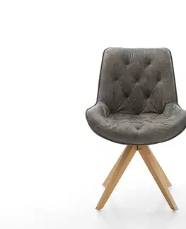 Jedálenské stoličky DELIFE Jedálenská stolička Taimi-Flex mikrovlákno sivá vintage drevená podstava hranatá prírodná