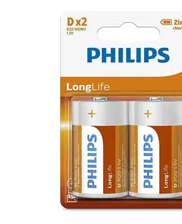 Predlžovacie káble Philips R20L2B/10 - 2 ks Zinkochloridová batéria D LONGLIFE 1,5V 5000mAh Phil-R20L2B/10