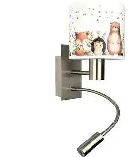 Svietidlá BRILAGI - LED flexibilná lampa BOBO 1xE27/25W/230V + LED/3W matný chróm/biela/motív zvieratiek BG1556+BG5587