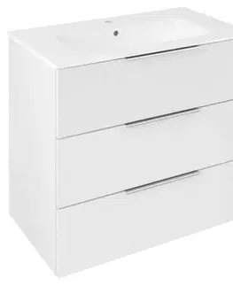Kúpeľňový nábytok SAPHO - CIRASA umývadlová skrinka 79,8x75x46cm, 3x zásuvka, biela lesk CR831-3030