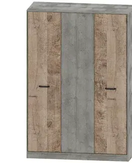 Šatníkové skrine NABBI Bova W-3D trojdverová šatníková skriňa pieskový dub / woodcon