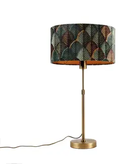Stolné lampy Stolná lampa bronzová s oválnym zamatovým tienidlom s dizajnom listov 35 cm - Parte
