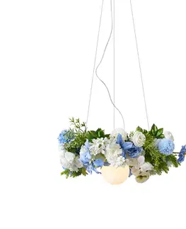 Stropné osvetlenie Bohemian závesná lampa čierna s farebnými kvetmi modrá a biela - Flower Power