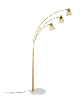 Oblúkové lampy Oblúková lampa bronzová s mramorom a jantárovým sklom 3-svetlo - Nina