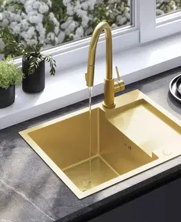 Kuchynské drezy REA REA - Oceľový drez Paul BRUSH GOLD s kuchynskou batériou KPL-96010