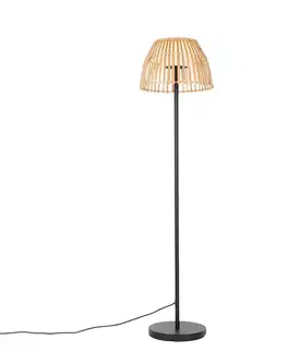 Vonkajšie stojanové svietidlá Rustikálna vonkajšia stojaca lampa čierna s bambusom vrátane LED - Kaiser