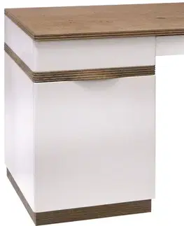 Písacie a pracovné stoly TARANKO Como CM L pc stôl biely vysoký lesk / dub Como