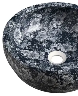 Umývadlá SAPHO - PRIORI keramické umývadlo na dosku, priemer 41cm, modré kvety PI038