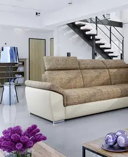 Sedacie súpravy NABBI Leren P rohová sedačka s rozkladom a úložným priestorom cappuccino / béžová