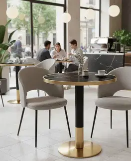 Jedálenské stoly KONDELA Oren jedálenský bistro stôl 80 cm vzor čierny mramor / čierna / zlatá