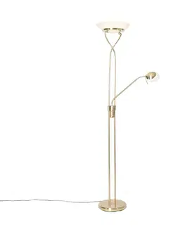 Stojace lampy Stojacia lampa mosadzná vrátane LED a stmievača s lampou na čítanie - Empoli